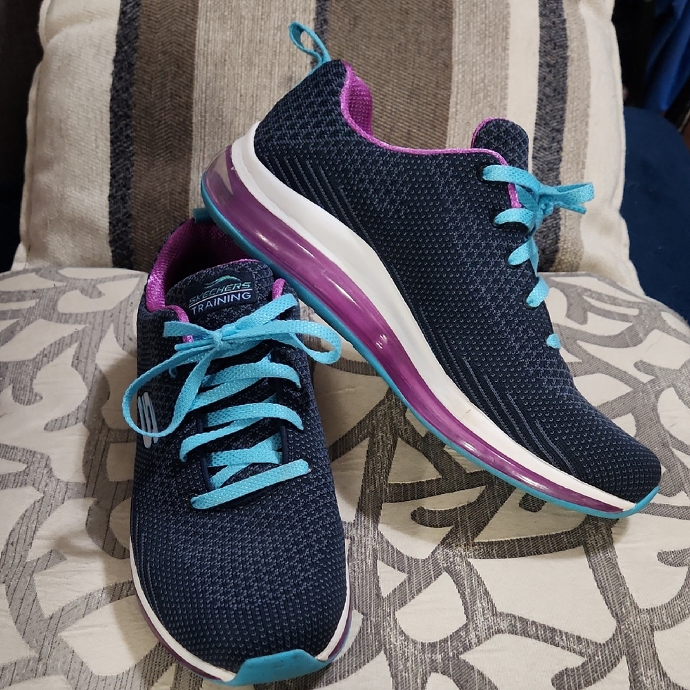 Skechers Women's Navy and Aqua Athletic Shoes - Picture 1 of 3